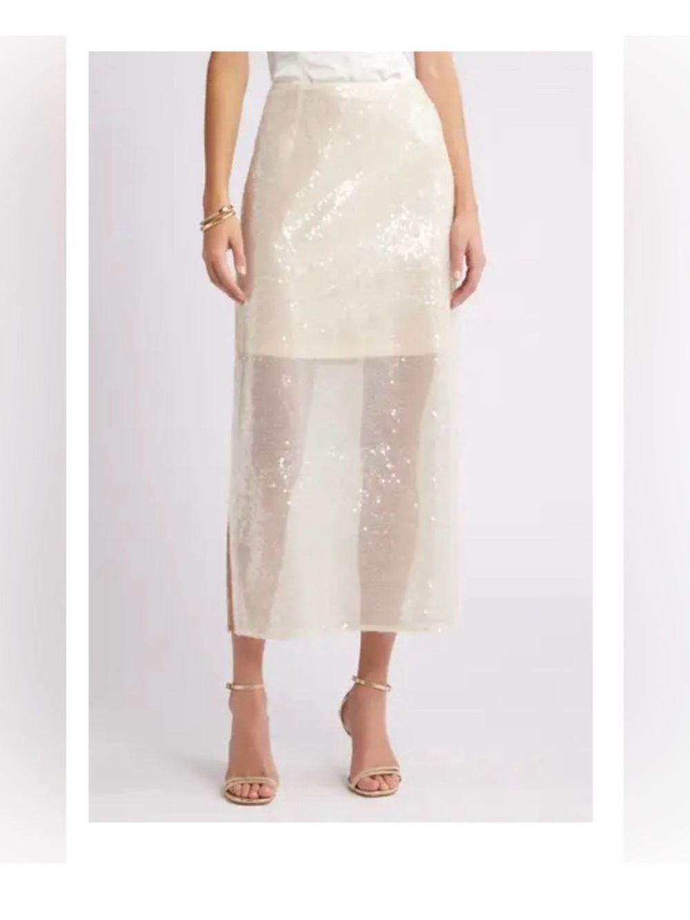 Sheer Sequin Midi Skirt - Cream